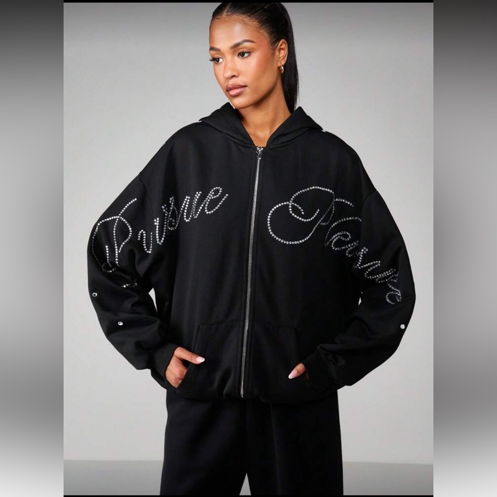 Missguided x Playboy Rhinestone Embellished Full Zip Hoodie
